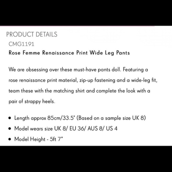 Femme Renaissance Rose Print Wide Leg Pants - Picture 6 of 6